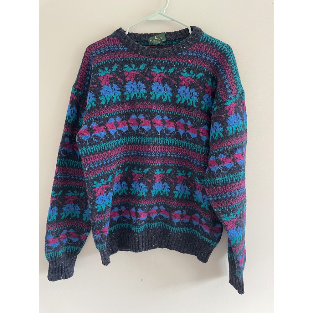 Vintage 80s Hunt Club Wool Acrylic Blend‎ Fair Isle Sweater L Tall Multi Color